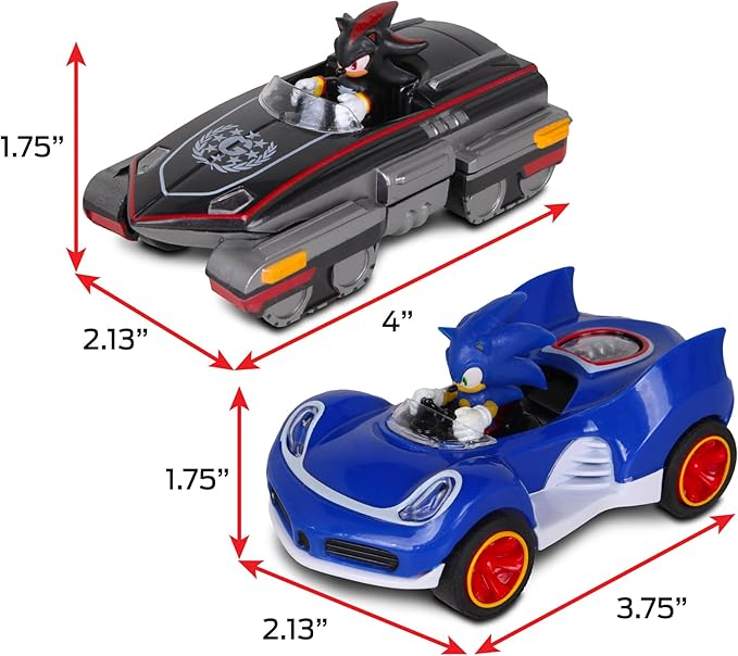 NKOK Sonic Transformed All-Stars Racing Pull Back Action: Shadow and Sonic Hedgehog, Two Vehicles, Video Game Legends, No Batteries Required, Pull Back – Release - and Watch it go