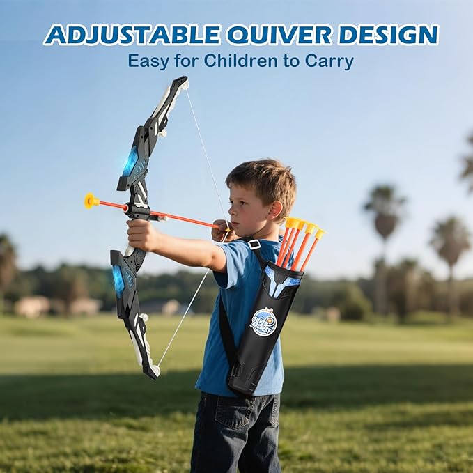 LED Standing Target Archery Set with Bow & Arrows for Kids 4-12 Years Old, Outdoor Sports Toy Gift for Boys & Girls (Blue/Green)