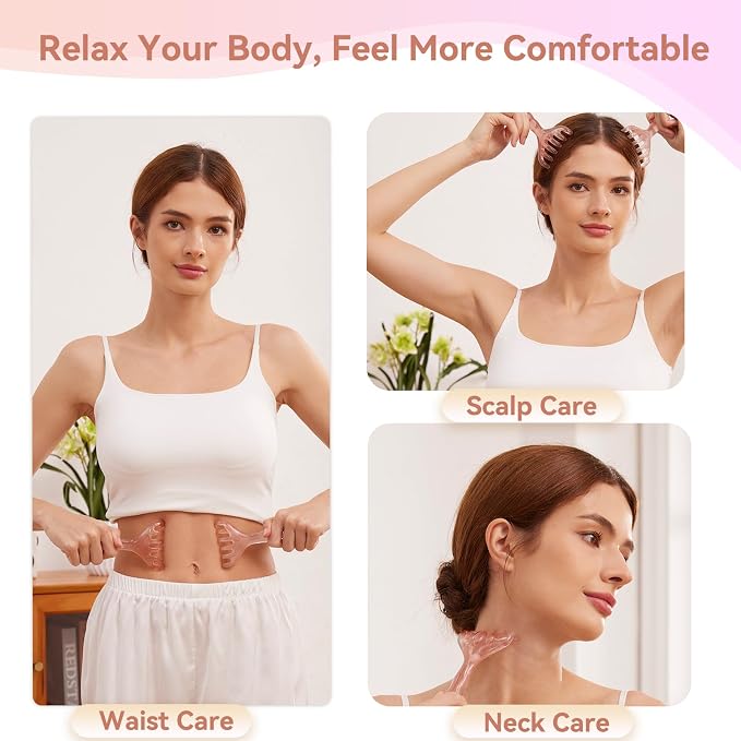 3pcs Scalp Massage Tool Head Massager Gua Sha Comb for Face/Neck/Body/Eye Massage, Promote Lymphatic Circulation Gifts,Pink Resin,Prop 65 Tested Quality