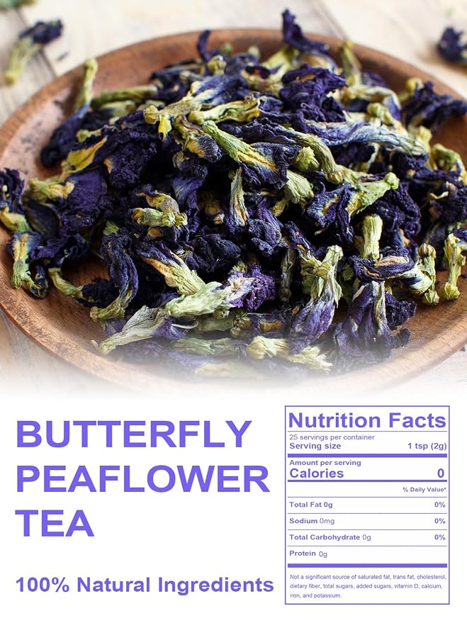 TeeLux Butterfly Pea Flower Tea, Non-GMO, Natural, Premium Dried Butterfly Pea Flower for Blue & Purple Drinks and Food Coloring, 3.5 Oz
