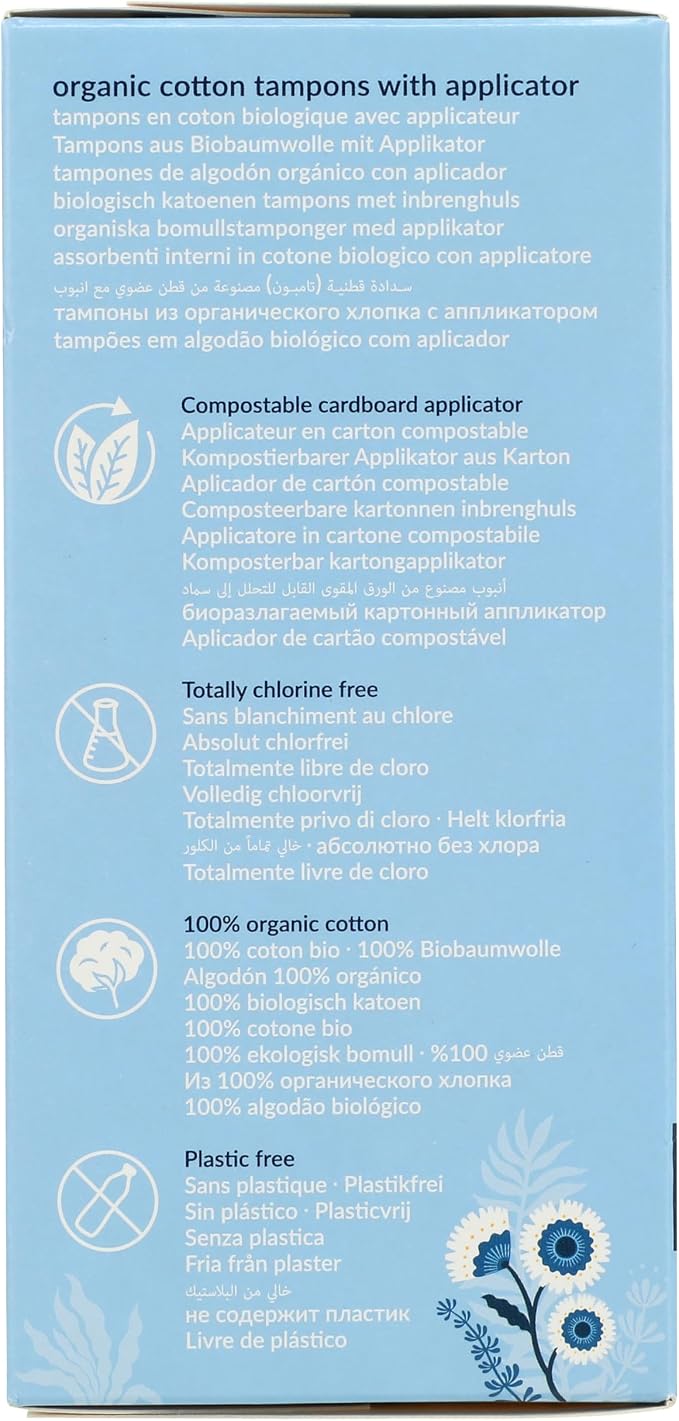 Natracare Organic Cotton Regular Tampons with Cardboard Applicator, Plastic Free, Chlorine Free, Biodegradable 100% Cotton (1 Pack, 16 Tampons Total)