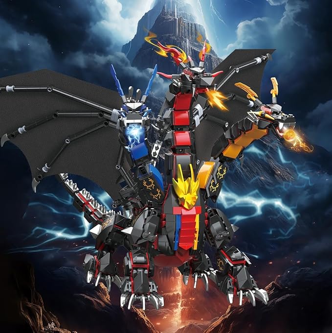 Dragon Series Dark Three Headed Dragon King Building Blocks Set （1400PCS）-Building Set Model Toys Gifts for Kid and Adult，Interesting Gifts for Dragon Enthusiasts