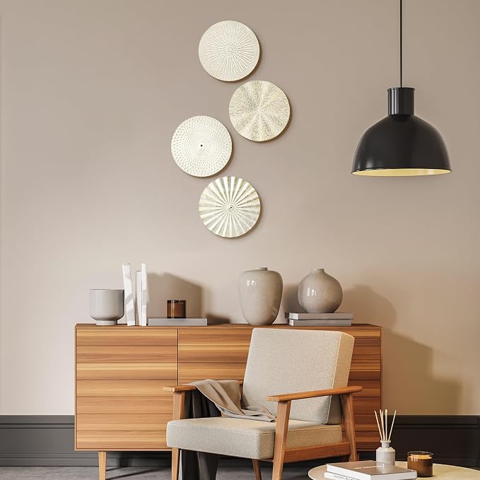 Hicarer 4 Pcs 12 Inch White Gold Metal Wall Art Decor Modern Sunburst Hanging Artwork Decor Wall Decorations for Home Bedroom Bathroom Living Room Office Sculpture