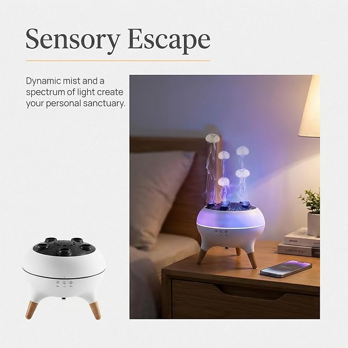 ACOBOTOW Essential Oil Diffuser 250ML Sound-Activated Jellyfish Ultrasonic Aromatherapy Humidifier Remote Timer 7 Color Lights for Home Bedroom Office Hotel(White)