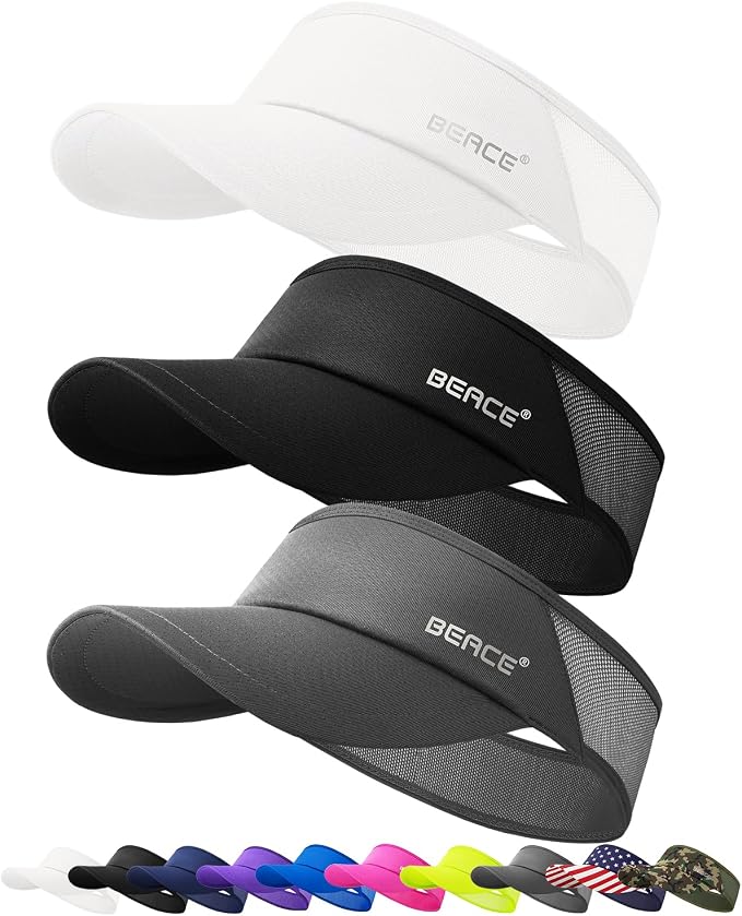 BEACE Sun Visor Hat Women Men-Sports Lightweight Wicking Stretchy Sunvisor Cap for Golf Tennis Running Pickleball Beach