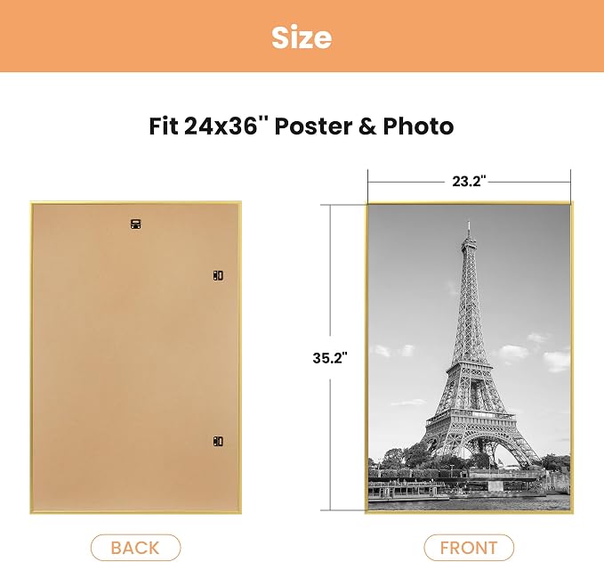 upsimples 24x36 Poster Frame, Easy Slide-In Assembly, Gold, 3 Pack | Gallery Wall 24 x 36 Picture Frames Set for Family, Wedding, Christmas, Easy to Change Photos