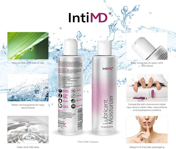 IntiMD Personal Lubricant Moisturizer Water Based Lube, FDA 510K Cleared, Long Lasting, Sensitive Skin Friendly - 8.5oz