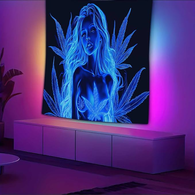 Bcsewcg Uv Glow Blacklight Art, Hot Girl Blue Tapestry for Adults Room, Dorm Wall Decor