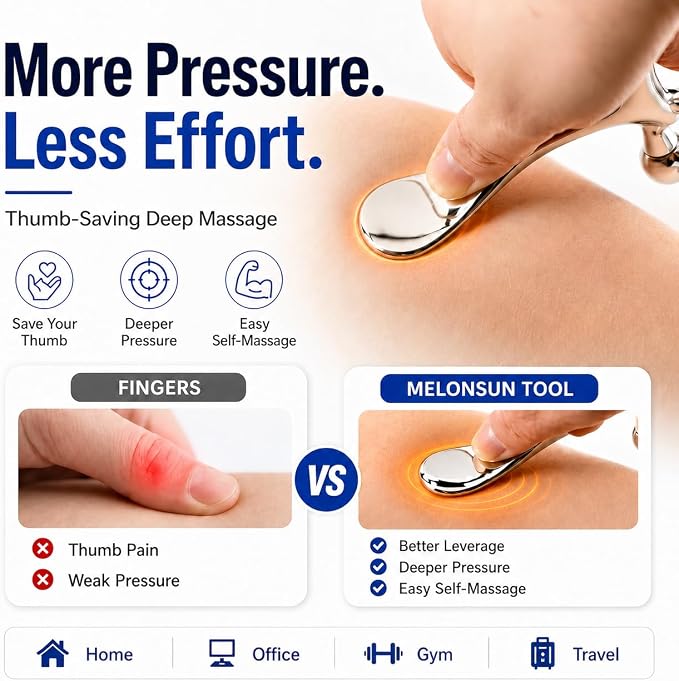 Melonsun Trigger Point Massage Tool for Deep Tissue Relief, Gua Sha Muscle Scraper for Fascia Release, Thumb Saver Acupressure Massager for Jaw, Neck, Shoulder, Back & Full Body Tension Relief