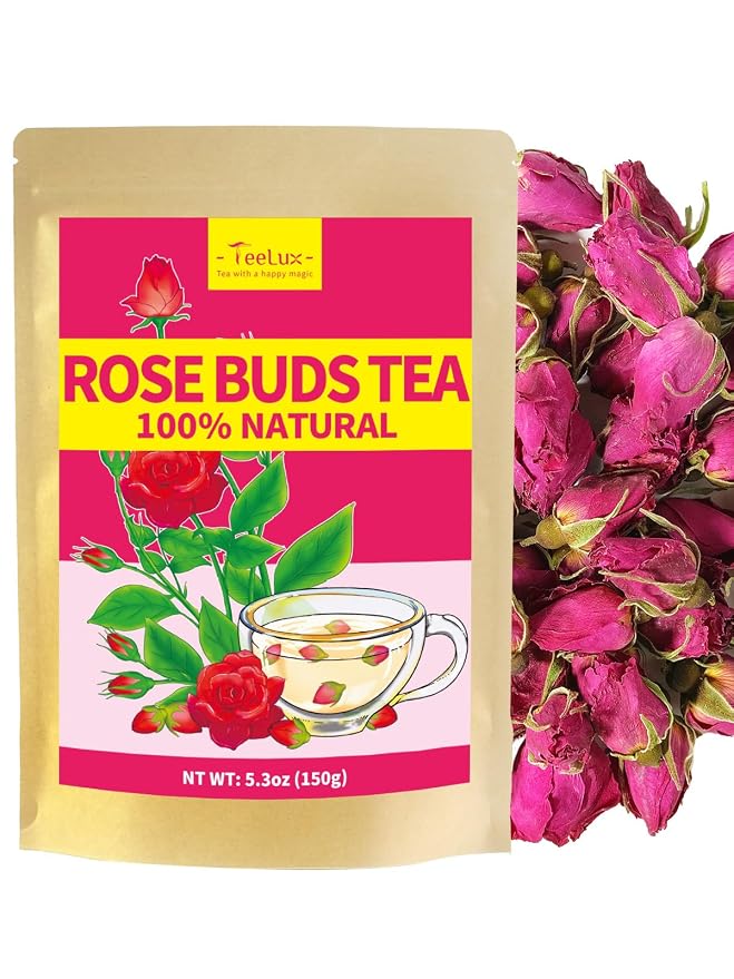 TeeLux Rose Buds Tea Loose Leaf, 5.3oz/150g, Natural Dried Rose Buds Herbal Tea, Culinary Food Grade Rose Flowers for Drinks, Baking, DIY Beauty, Crafts, Caffeine Free