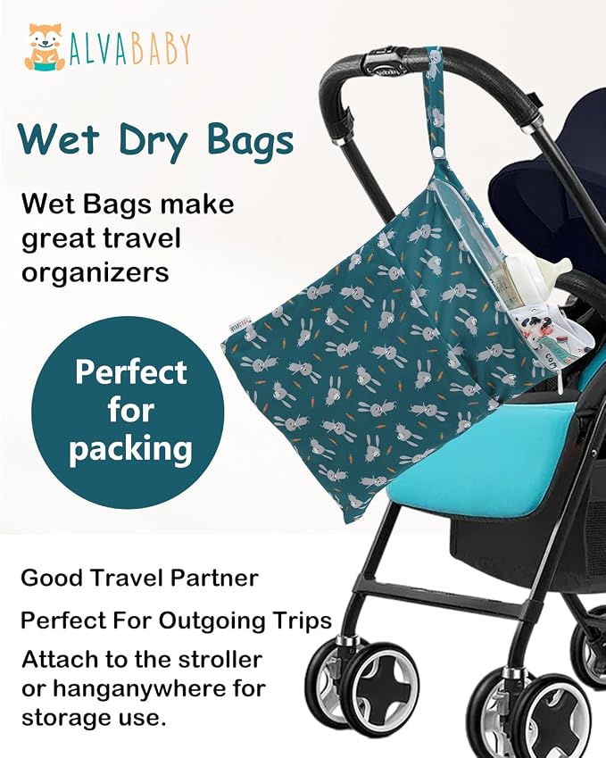 ALVA ALVABABY 3pcs Cloth Diaper Wet Dry Bags Waterproof Reusable with Two Zippered Pockets Travel Beach Pool Daycare Soiled Baby Items Yoga Gym Bag for Swimsuits or Wet Clothes 3L-ZM31