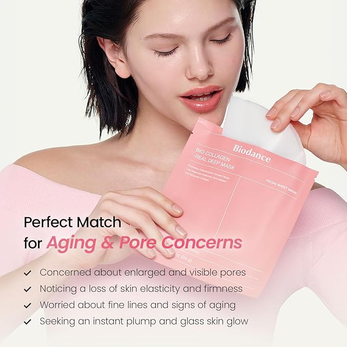 BIODANCE Bio-Collagen Real Deep Mask, Hydrating Overnight Hydrogel Mask, Pore Minimizing, Plumping, Elasticity Improvement, Korean Skin Care, Valentines Day Gifts for Her | 1.19oz(34g) x 16ea