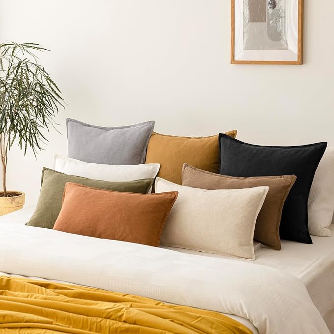 Foindtower Pack of 2, Decorative Linen Solid Throw Pillow Covers Soft Accent Cushion Case Boho Farmhouse Pillowcase for Chair Couch Sofa Bedroom Living Room Home Decor 24 x 24 Inch Light Rustic Gray
