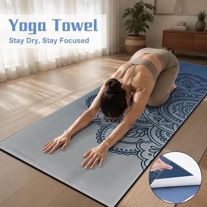 Yoga Mat Towel, Hot Yoga Non Slip with 4 Corner Pockets, 70 x 26 in | Soft Absorbent Microfiber With Four Corner Pockets, Fits Over Yoga Mats For Hot Yoga, Pilates, Gym, And Travel