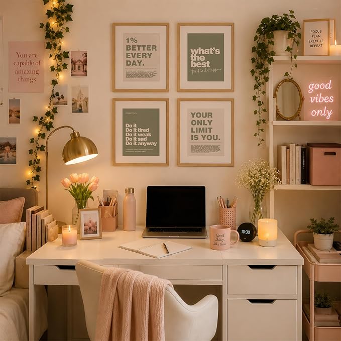 DSHFG Motivational Inspirational Office Wall Art Decor Prints Olive Green | Green Motivational Wall Decor Trendy Retro Posters for Office Home Decor, Inspirational Posters Prints 8x10 Unframed