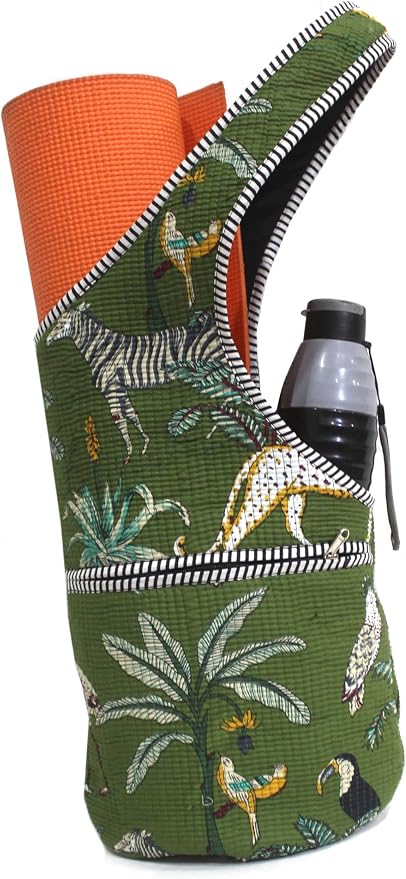 INDIAN CRAFT CASTLE Yoga Mat Bag | Tote Mat Bag | Sling Yoga Tote w/Large Side Pocket & Zipper Pocket | Yoga Mat Carrier Fits Most Size Mats