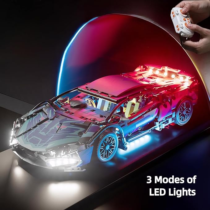 1280-piece RC Car Model Kit with Dual-Mode Play - Build a Remote Control Car, Featuring Scissor Doors and Functional Hood for STEM-savvy Teens and Hobbyists