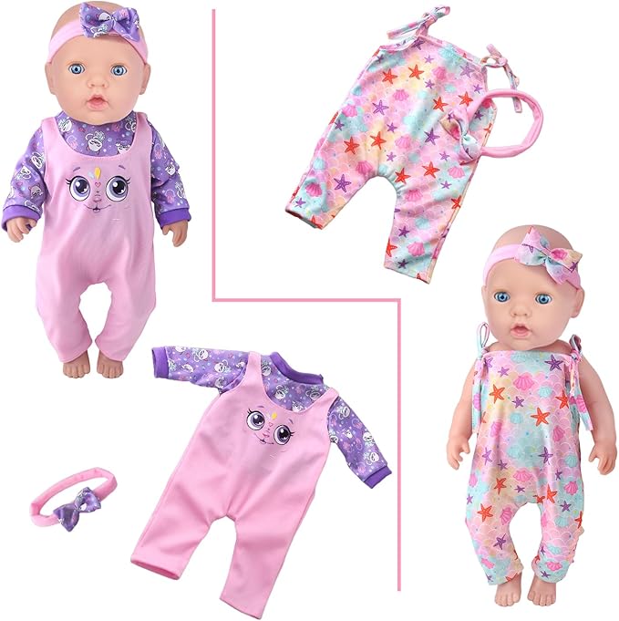 UNICORN ELEMENT 10 Sets Baby Doll Clothes for 14-18 Inch Dolls, Doll Pjs Outfits Playtime Jumpsuits Fit in 15 Inch Dolls Reborn,Total 20 Pcs Outfits and Accessories for 43cm New Born Baby Dolls