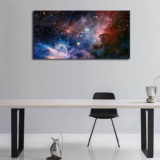 arteWOODS Canvas Wall Art Galaxy Nebula Starry Cosmic Painting Pictures Panoramic Canvas Arotwork Universe Stars Outer Space Wall Art for Home Office Decoration Framed Ready to Hang 20" x 40"