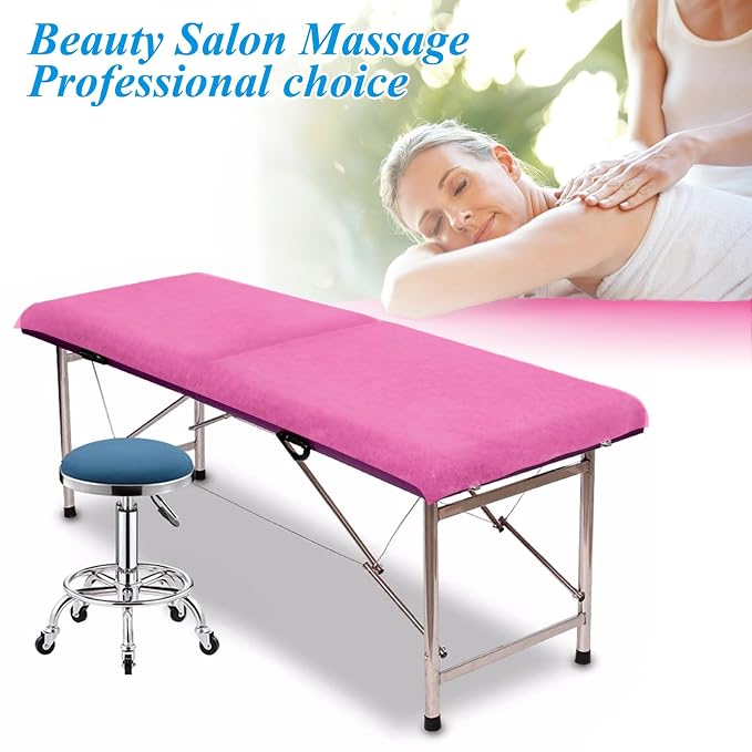 50Pcs Disposable Bed Sheets 31.5"x71"Massage Table Sheets Non-Woven Fabric Bed Covers for Ultimate Hygiene and Comfort in Massage,Tattoo, Beauty and Spa Treatments, Breathable & Durable Sheets(Pink)