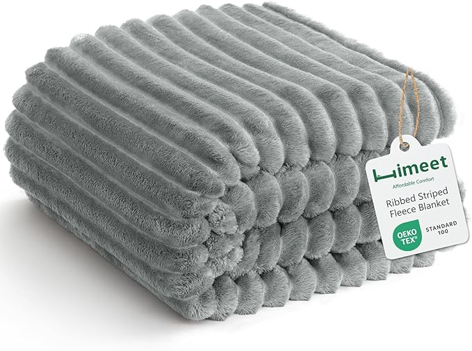 HIMEET Grey King Size Blanket for Bed, 300GSM Ribbed Fleece, 108 x 90 in | Ultra Soft Flannel, All-Season Lightweight Warmth, Generous Bed Coverage & Home Decor, Gift for Men & Women, Machine Washable