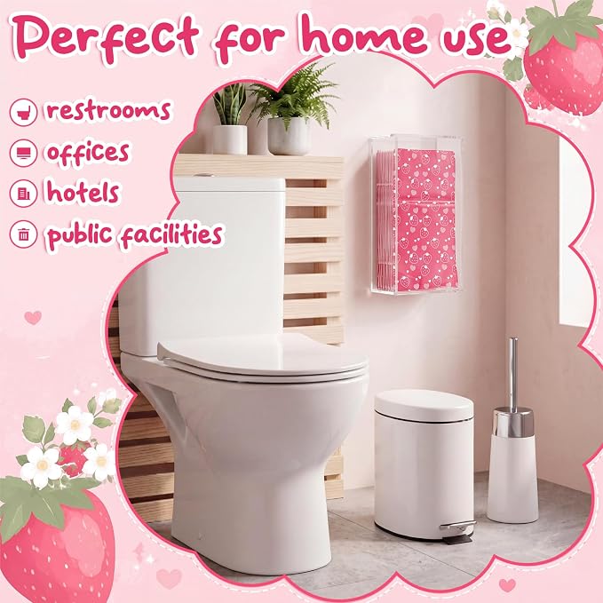 Eccliy 150 Pcs Sanitary Napkin Disposal Bags, 9.8''x5.9'' Thick Pink Strawberry Feminine Hygiene Waste Bags, Disposable Tampon Trash Bag for Women Privacy, Diaper Sack, Personal Care for Home Travel