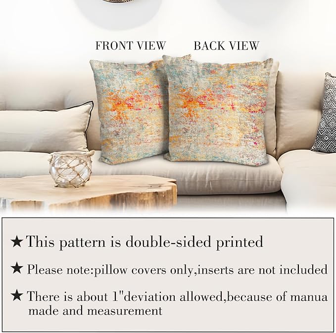 Boho Floral Throw Pillow Covers 20x20 inch Set of 2,Cream Boho Rug Geometric Floral Pattern Decor Double Sided Pattern Cushion Cover Soft Pillow Case Living Sofa Room Bed Square Pillow Cover