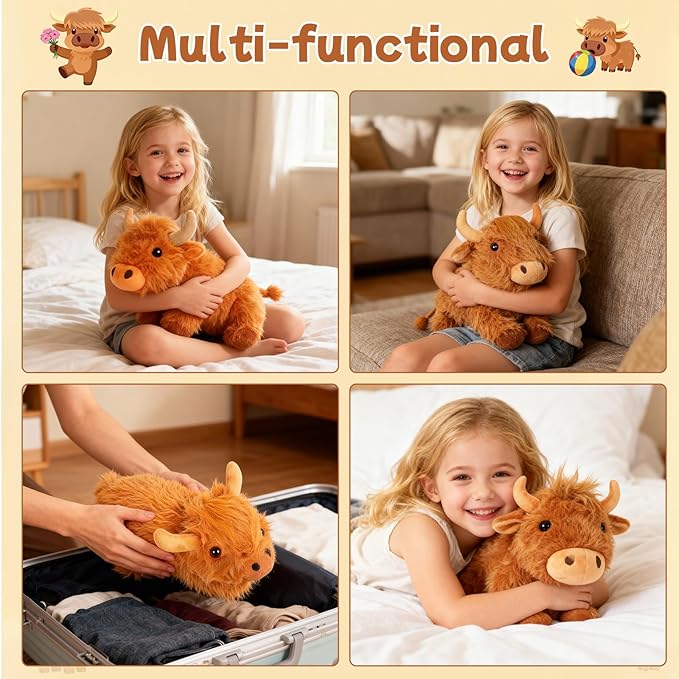 TICHA 22”- Highland Cow Stuffed Animal Plush Toy, Soft Fluffy Scottish Cattle Plush Pillow, Realistic Highland Cow Decor, Home Decor, Couch Pillow