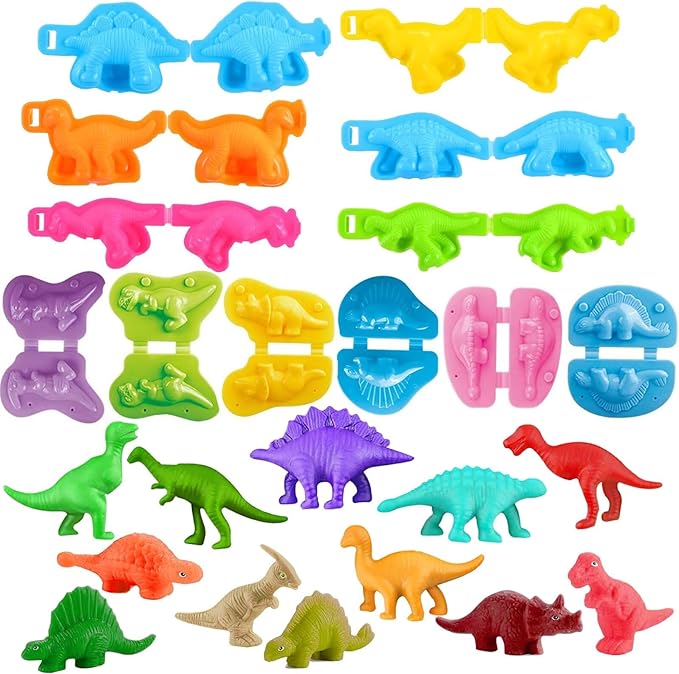 Unleash Creativity with 12 Unique Dino Molds Dough Toys Dough Accessories Set Whit 5 Bright Color Ideal as a Gift for Kids Aged 3-4-8 Years