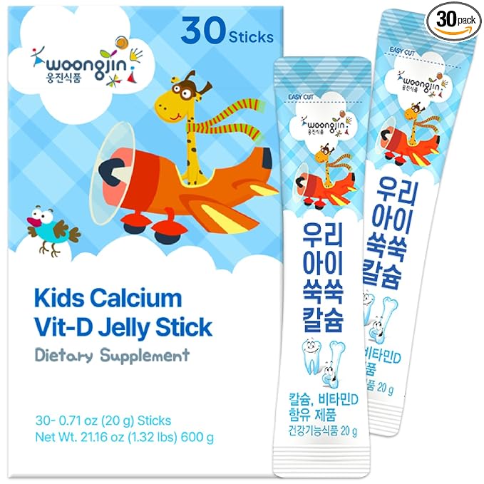Korean Food Woongjin Kids Calcium Vitamin D Jelly Stick, Peach Flavor, 30Pk | Naturally sweetened peach-flavored fruit jelly sticks in individually wrapped packs