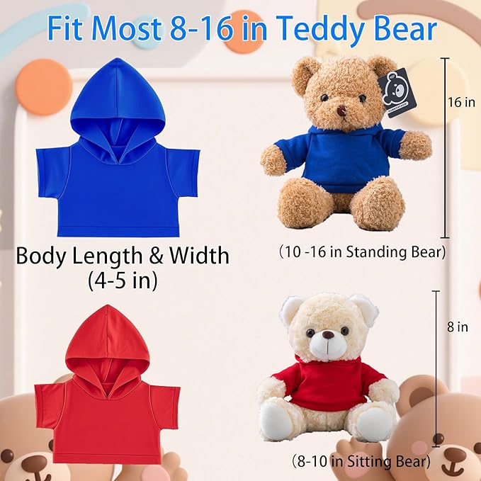 12 Pcs Personalized Teddy Bear Clothes with Photo Text, Custom Stuffed Animal Clothing Fit 8-16inch Stuffed Bear Clothes, Personalized Doll Clothing Make Your Own Plush Doll Shirt