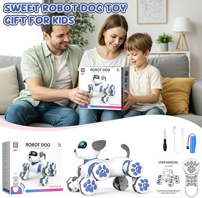 8WD Stunt RC Car Robot Dog Toys, 2.4GHz Remote Control Car Dog Toys with LED Eyes, Smart Interactive Programmable Robot Gift for Kids Age 3 4 5 6 7 8 Year Old