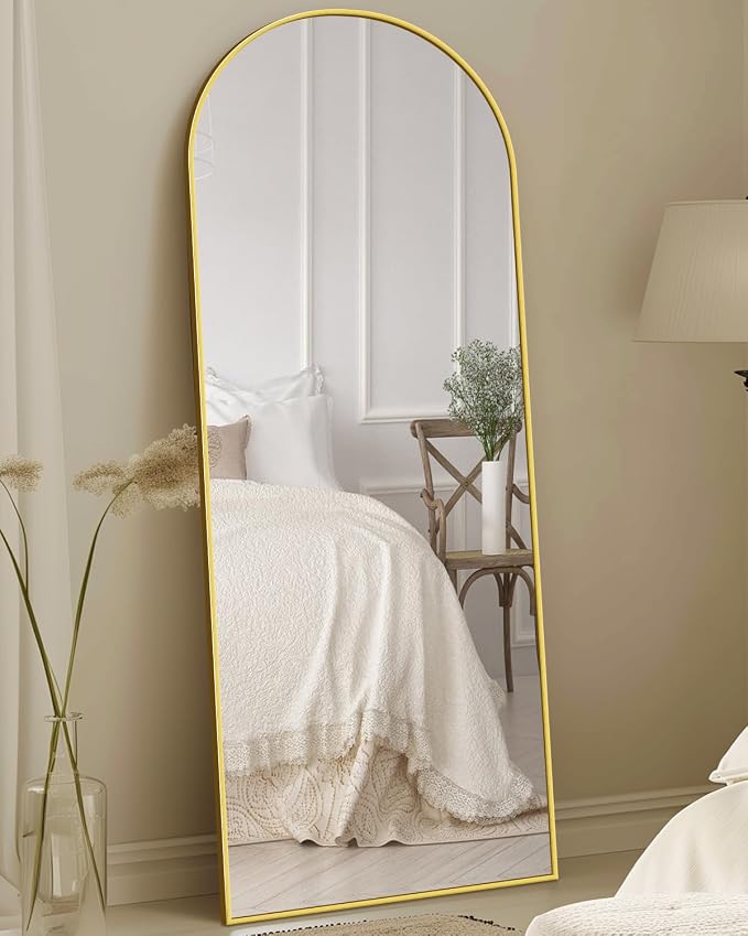Antok 58" x18 Arched Full Length Floor Mirror, Gold Aluminum Frame, Free Standing/Wall Mount/Leaning for Bedroom, Living Room, Dressing Room