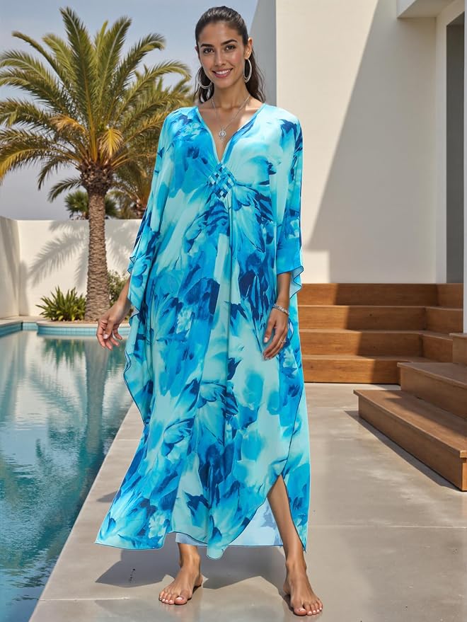 Mumu Dresses for Women Plus Size, Bohemian Kaftan Beach Cover Up Long Maxi Nightgown Soft Loungewear