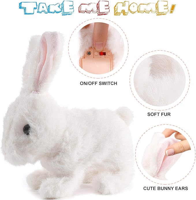 Liberty Imports Plush Bunny Rabbit Pet Electronic Toy - Walking, Hopping, Wiggle Ears, Twitch Nose, Sounds for Kids
