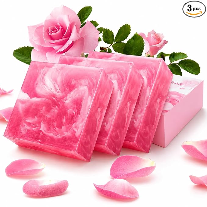 Yoni Soap Bars Feminine Wash 3 PCS, 100% Natural Organic Bar Soap for Women pH Balance, V Cleansing Soap for Daily Freshness & Odor Control, Handmade Rose Soap with Foaming Net 3.53 oz