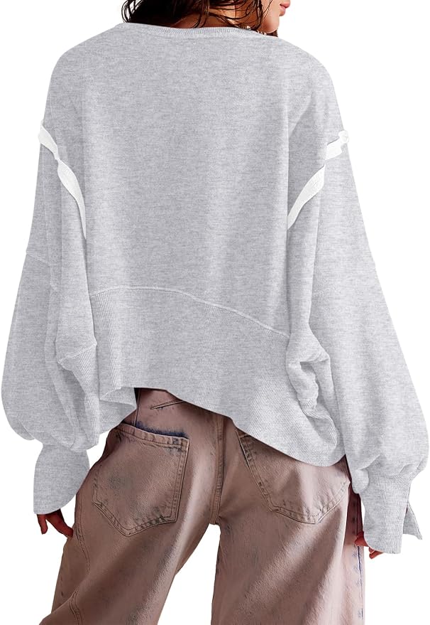 Zwurew Womens Casual Sweatshirt Cropped Shirts | Loose Fit, Tee Top, Pullover, Crop Hem, Design Trim, Daily Tops