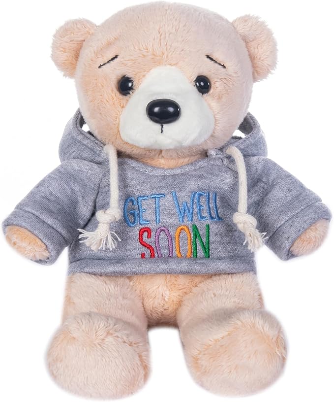 My OLi Plush Bear with Hoodie GET Well Soon - 7in Soft Stuffed Animal for Get Well Gifts Hospital Visits and Recovery Comfort