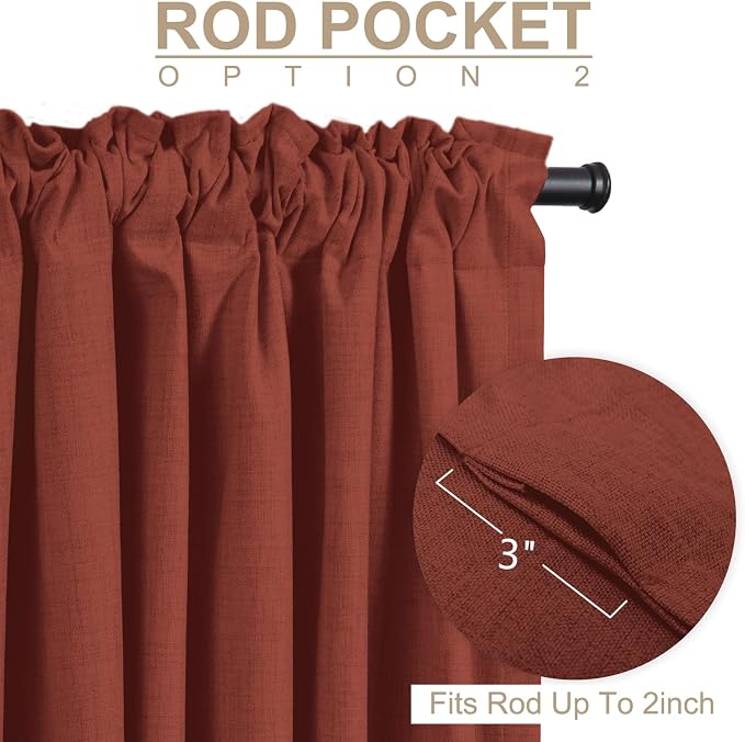 100% Blackout Shield Linen Blackout Curtains for Bedroom 96 Inches Long, Back Tab/Rod Pocket Living Room Drapes, Thermal Insulated Blackout Curtains 2 Panels Set, 50" W x 96" L, Terracotta