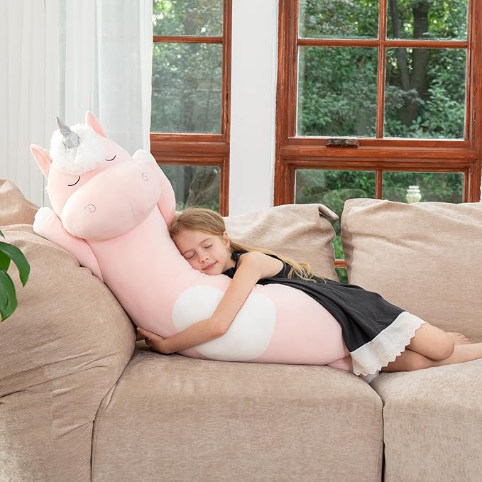 MorisMos 36.2" Unicorn Body Pillow Large Hugging Pillow Unicorn Stuffed Animal,Soft Plush Toy for Kids Girl, Animal Body Pillow, Pink
