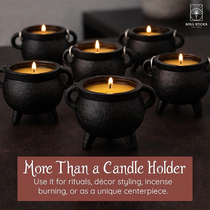 Reusable 4-Inch Cast Iron Cauldron Candle with Lid and Hanging Handle | Ritual & Aromatherapy Candle for Spell Casting, Smudging, Home Cleansing | Herb-Infused with Essential Oils (Sandalwood)