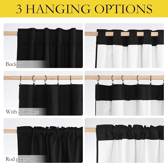 NICETOWN Black out Linen Curtains for Living Room with Back Tab, Complete Blackout Shades for Large Window Door, 100% Blackout Window Curtain Panels with White Lined, 52" Width by 95" Length, 2 Pieces