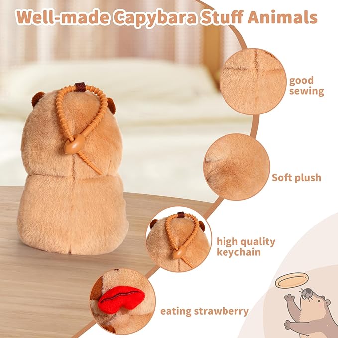 SASBSC Cute Capybara Plush Keychain Stuffed Animal Pendant for Back to School Gifts, Backpack Charm, Desk Decor, Birthday Party Favor, Stress Relief Toys for Kids Aduts (Kiss Style)