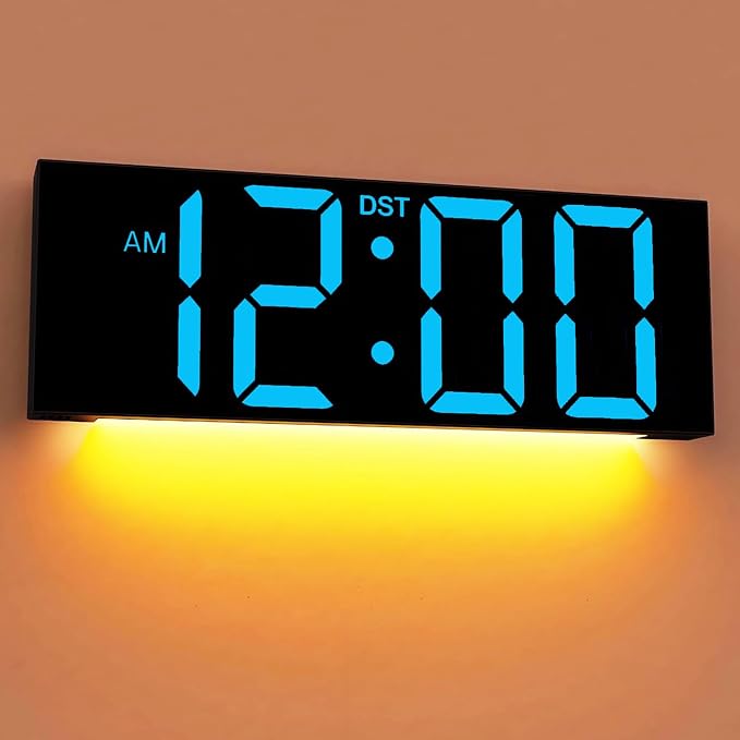 JALL Digital Wall Clock Large Display with Big LED Numbers, Remote Control, 8 RGB Colors, Auto DST, Night Light for Classroom Living Room Bedroom Birthday Gift for Senior, Men Women, Blue
