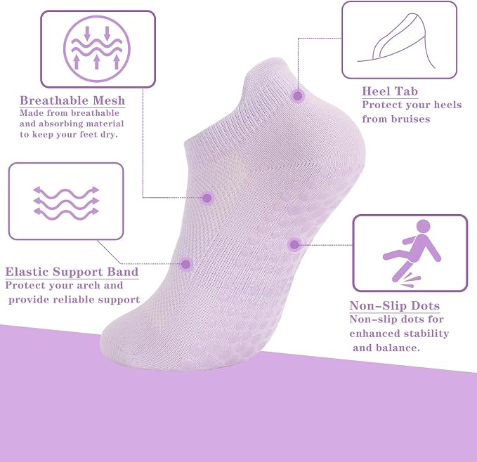 loudashuaiqi Grip Pilates Socks Non Slip Athletic Yoga Socks with Grips for Women Grippy socks for Hospital Workout Barre