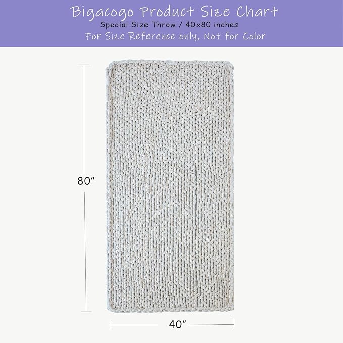 Bigacogo Chunky Knit Throw Blanket for Couch, 40x80 inches, Navy Blue | Hand Knit with Jumbo Chenille, Soft Breathable Cable Knit for Sofa Bed Living Room, Machine Washable, Gift for Mom Friend