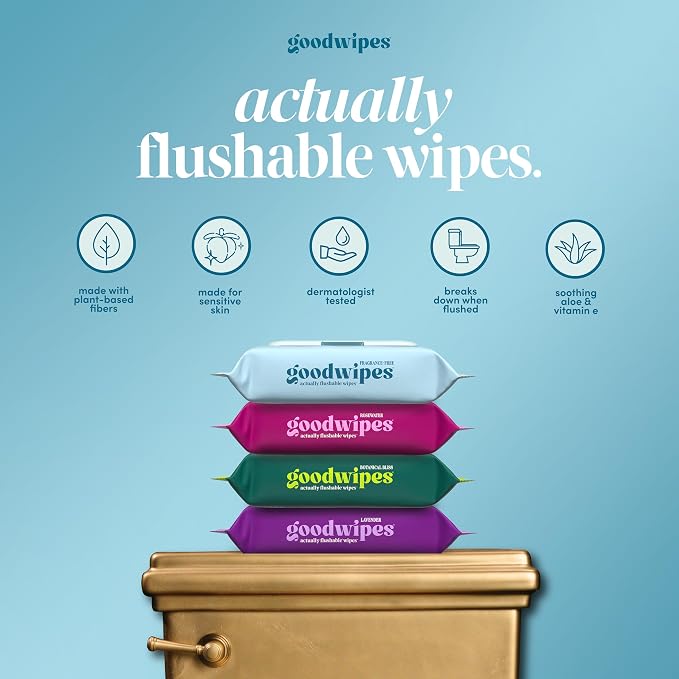 goodwipes Flushable Wipes for Adults - Unscented Wet Wipes for Women & Men, XL, Septic Safe, Toilet & Bathroom Essentials, Extra Large - Fragrance-Free, 318 Count (6 Packs and 1 Travel Pack)
