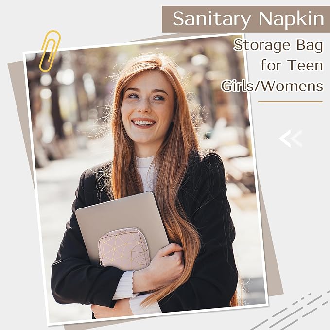 Likesing Sanitary Napkin Storage Bag, Leather Portable Period Bag for Girls Women, Sanitary Napkin Period Pad Pouch Tampon Holder for Purse (Beige Gold, Small-5.1")