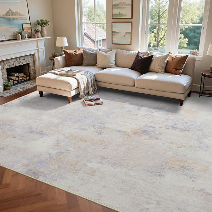 4x6 Ft Area Rugs for Living Room, Soft Non-Slip Washable Rugs Modern Abstract Pattern Carpet for Bedroom Indoor Floor Nursery Home Decor (Cream)