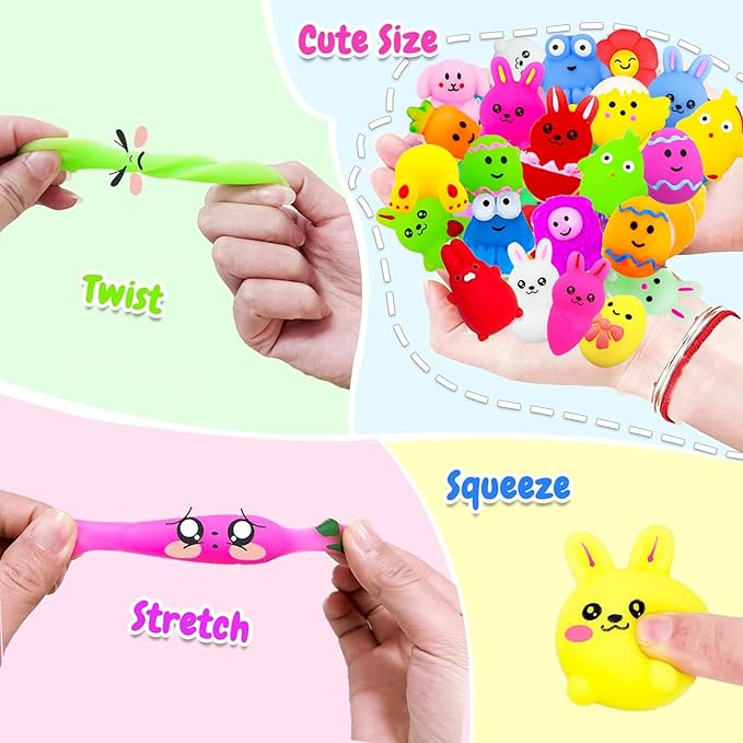 Easter Party Favors, 120Pcs Squishies Toys for Kids, Mochi Squishy Bulk, Kawaii Mini Squeeze Toys, Easter Basket Stuffers, Egg Fillers, Classroom Prizes for Boys Girls(Random)